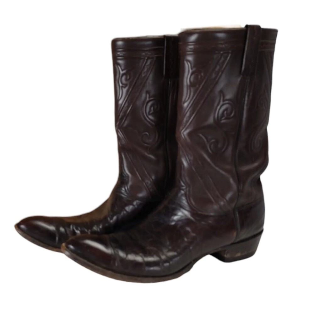 Lucchese Classic Cowboy Boots Size 13AAA Brown Leather Vintage 1960